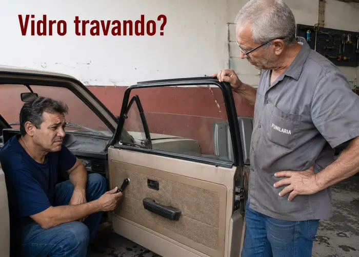 Vidro da porta desce torto e trava no meio do caminho