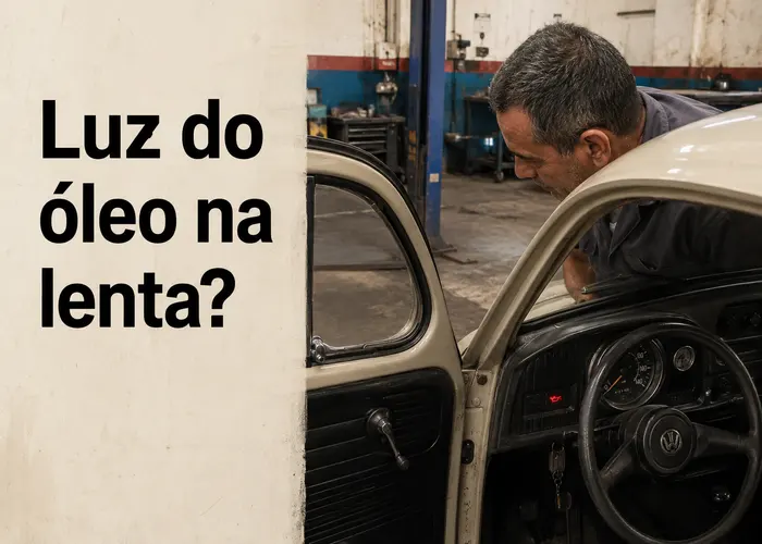 painel de carro antigo com luz do óleo acesa na lenta