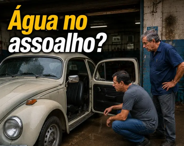 Água entra no assoalho do Fusca depois da chuva