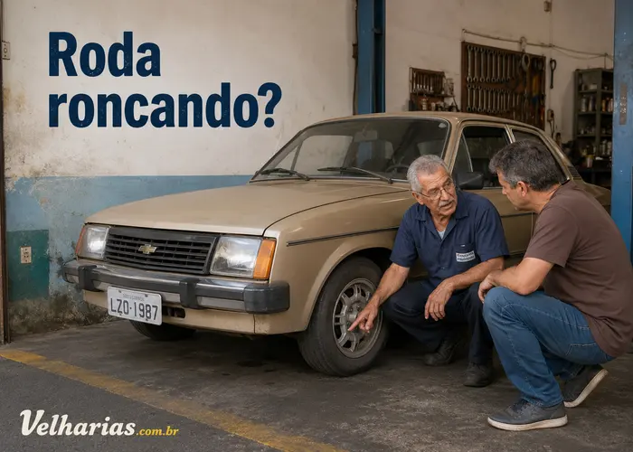 Roda ronca alto no asfalto em carro antigo