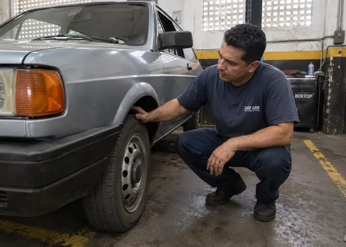 roda de carro antigo em avaliação de freio