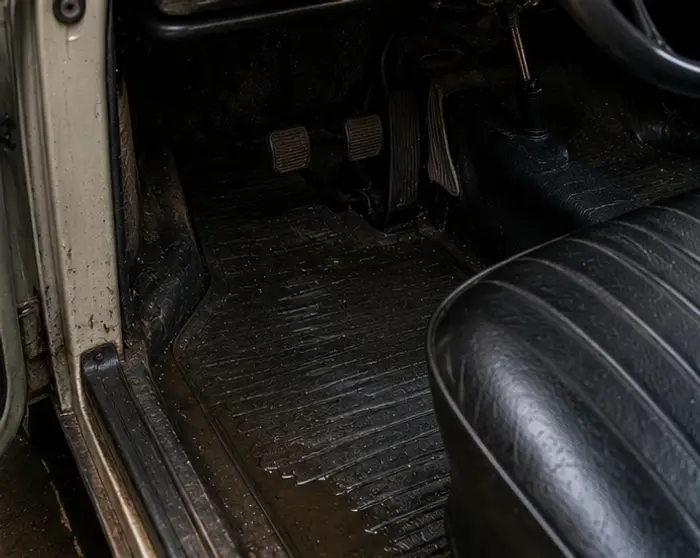 assoalho de Fusca molhado depois da chuva