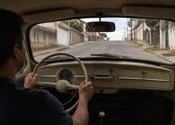 Fusca antigo perdendo força em subida