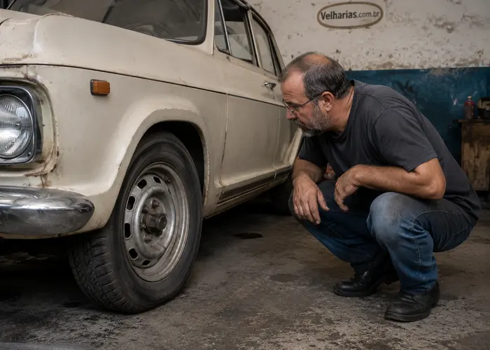 roda de carro antigo em avaliação de rolamento