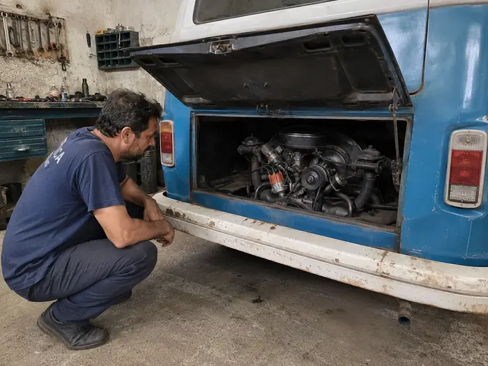 motor de Kombi antiga em avaliação