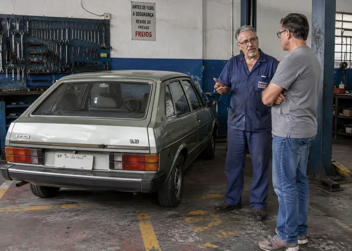 carro antigo parado para revisão de freio