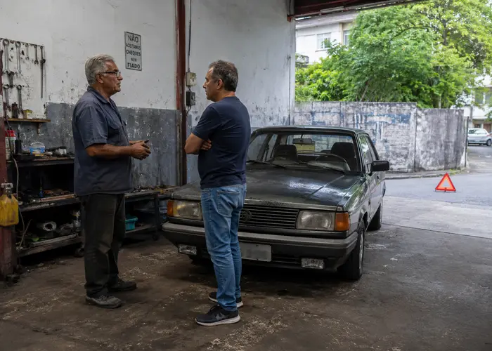 carro antigo parado por suspeita de falha no freio
